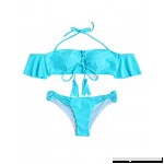 SweatyRocks Women's Sexy Bathing Suit Removable Strap Solid Color Off Shoulder Ruffle Lace up Bikini Swimsuit Blue B07CQJT4JG
